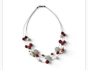 Unbranded Multi-Strand Beaded Necklace Red White Silver Accents